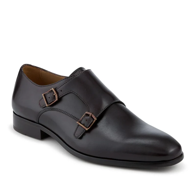 Naveen Smart Leather Monk Strap Shoes - NAVEEN / 328 714 - Dark Brown