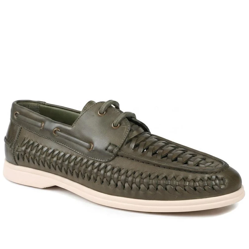 Percey Leather Moccasin Shoes - PERCEY / 328 853 - Khaki