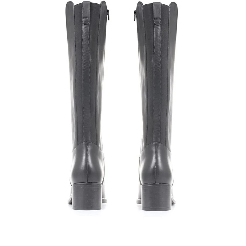 Donatella Knee High Leather Boots - DONATELLA / 322 367 - Black