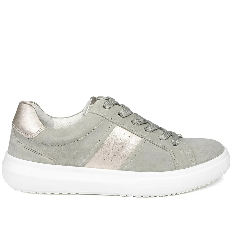 Gabor Jade Leather Lace Up Trainers - GAB43515 / 328 860 - Sage-Pewter