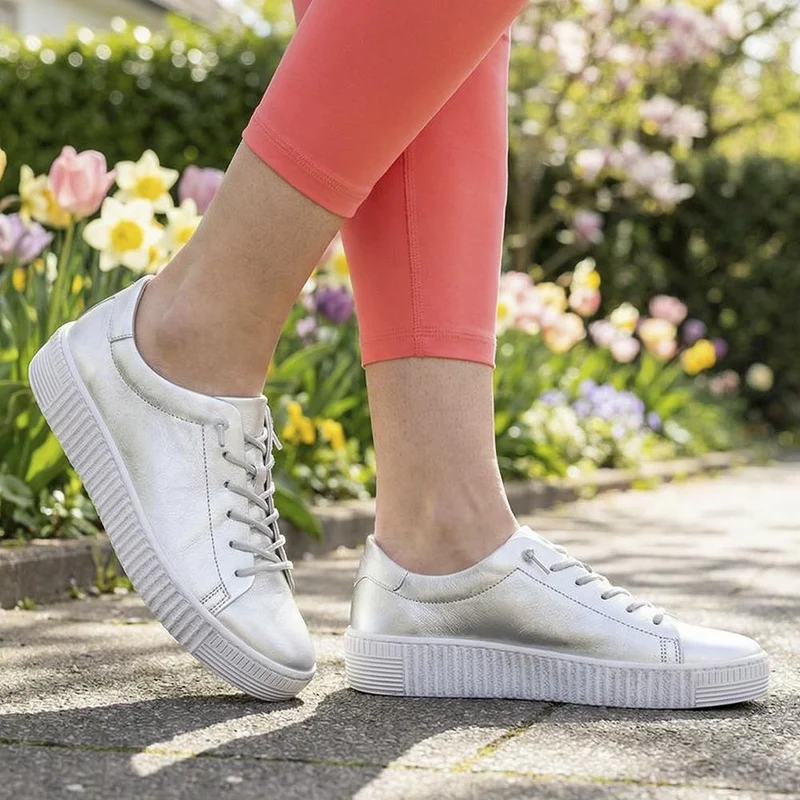 Gabor Casual Leather Lace Up Trainers - GAB43002 / 328 668 - Silver