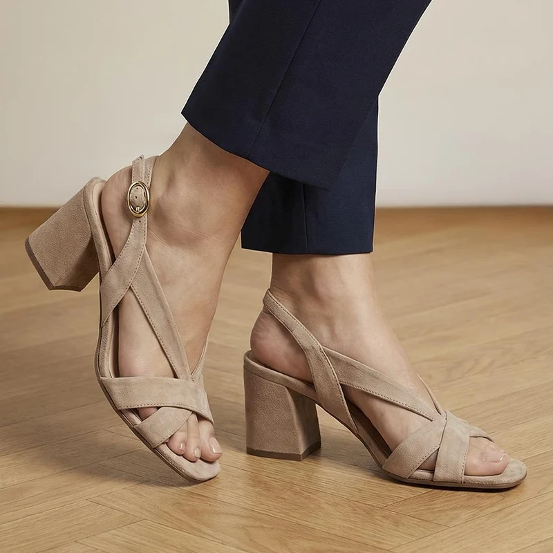 Geneveve Smart Leather Slingback Sandals - GENEVEVE / 329 108 - Taupe Suede