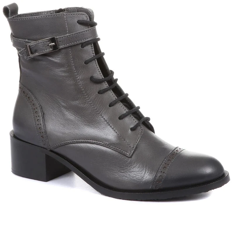 Madie Heeled Leather Ankle Boots - MADIE / 320 433 - Grey