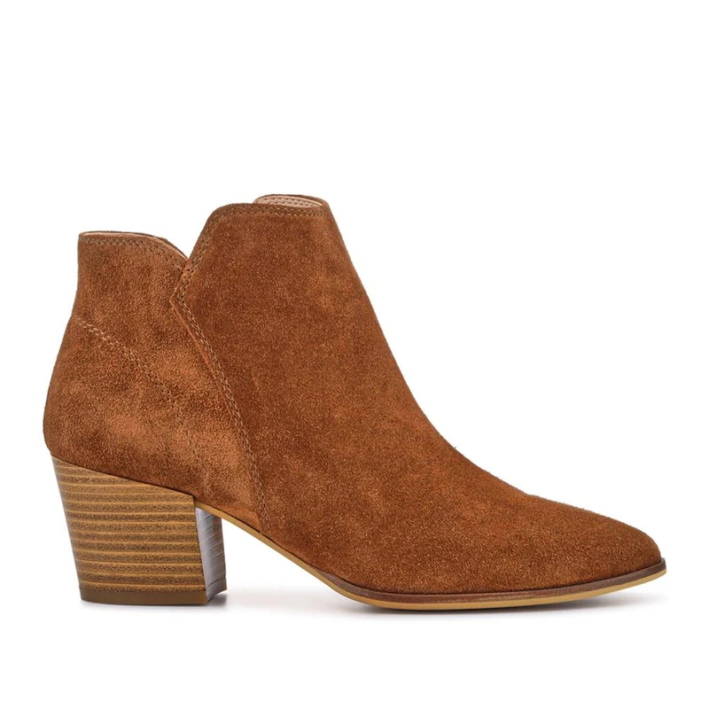 Madri Leather Cuban-Heeled Ankle Boots - MADRI / 327 619 - Cognac Suede