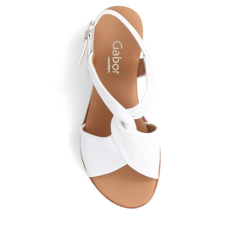 Gabor Rich Wide Fit Leather Twist-Front Sandals - GAB31514 / 317 898 - White