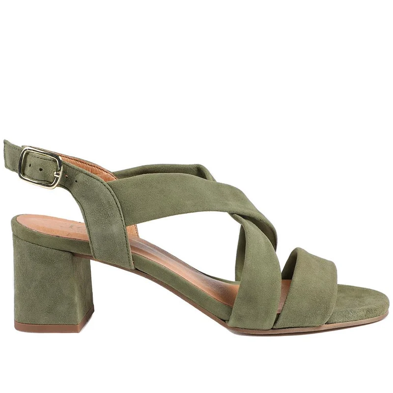 Hamilton Leather Block Heel Sandals - HAMILTON / 329 399 - Khaki Suede