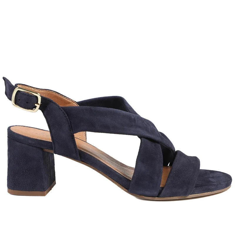 Hamilton Leather Block Heel Sandals - HAMILTON / 329 399 - Navy Suede