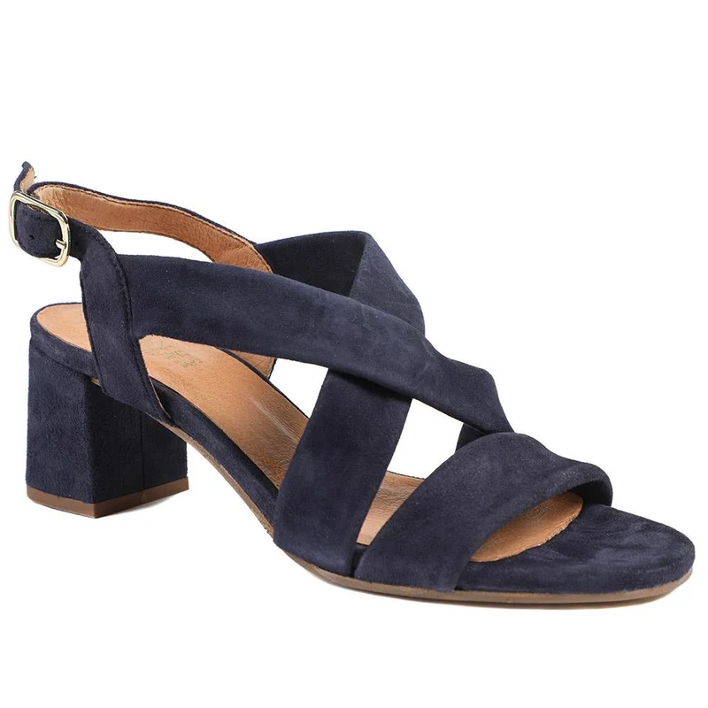 Hamilton Leather Block Heel Sandals - HAMILTON / 329 399 - Navy Suede