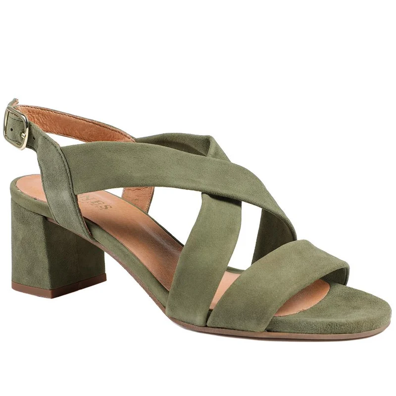 Hamilton Leather Block Heel Sandals - HAMILTON / 329 399 - Khaki Suede