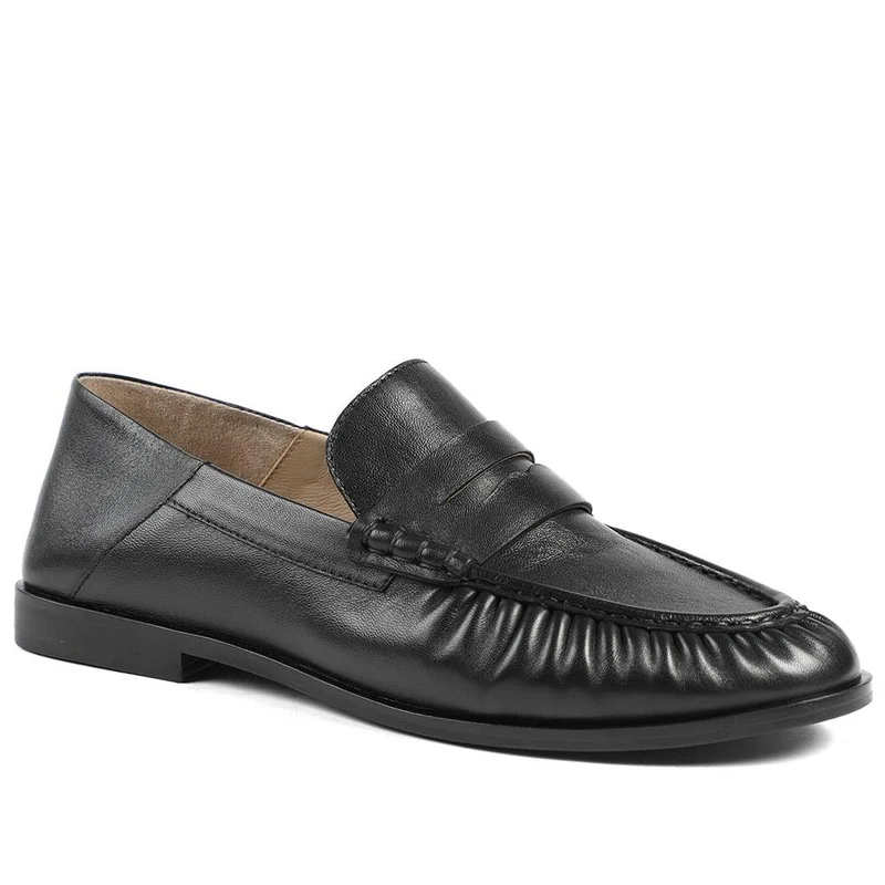 Petunia Leather Flared Heel Penny Loafers - PETUNIA / 328 898 - Black Leather