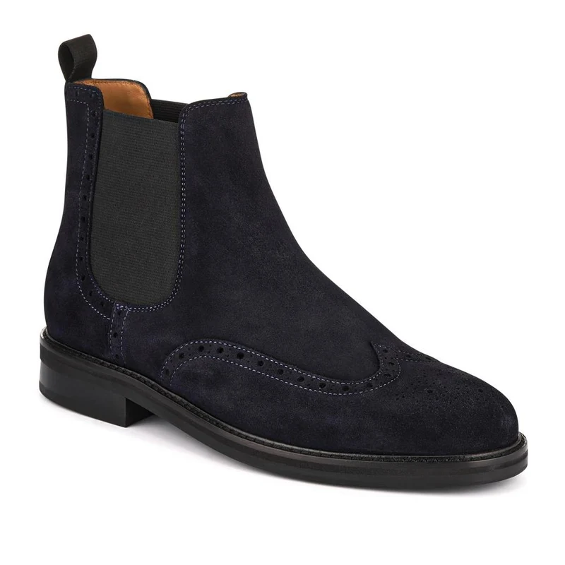 Fieldston Brogue Wingtip Chelsea Boots - FIELDSTON / 327 927 - Navy Suede