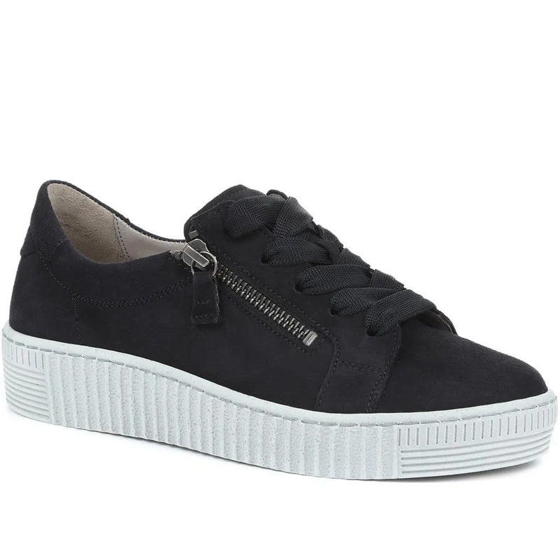Wisdom Dual Zip Flatform Trainers - GAB31501 / 317 499 - Navy Suede