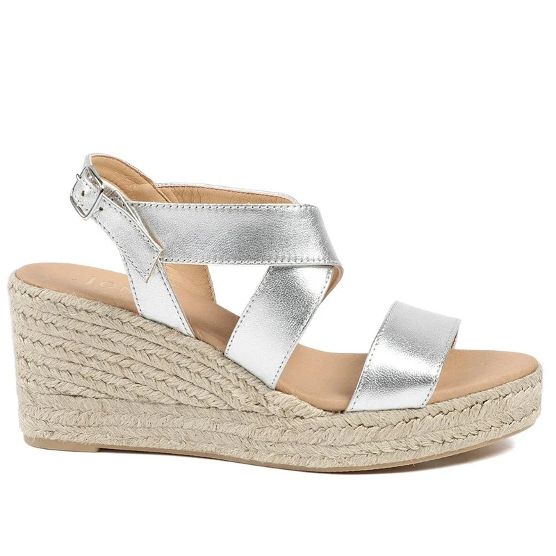 Romilly Leather Wedge Heeled Espadrilles - ROMILLY / 329 085 - Silver