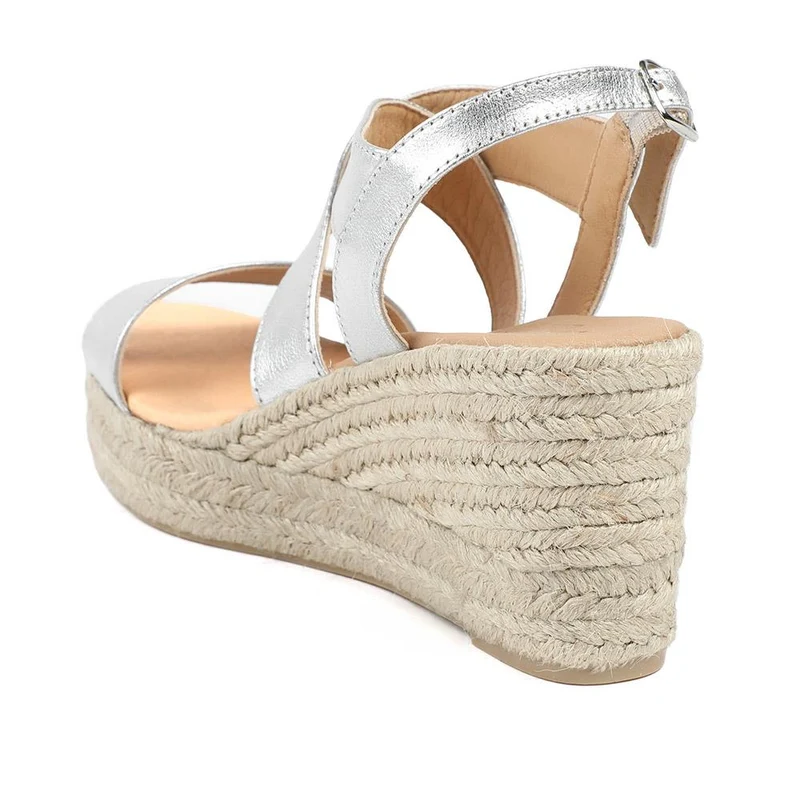 Romilly Leather Wedge Heeled Espadrilles - ROMILLY / 329 085 - Silver
