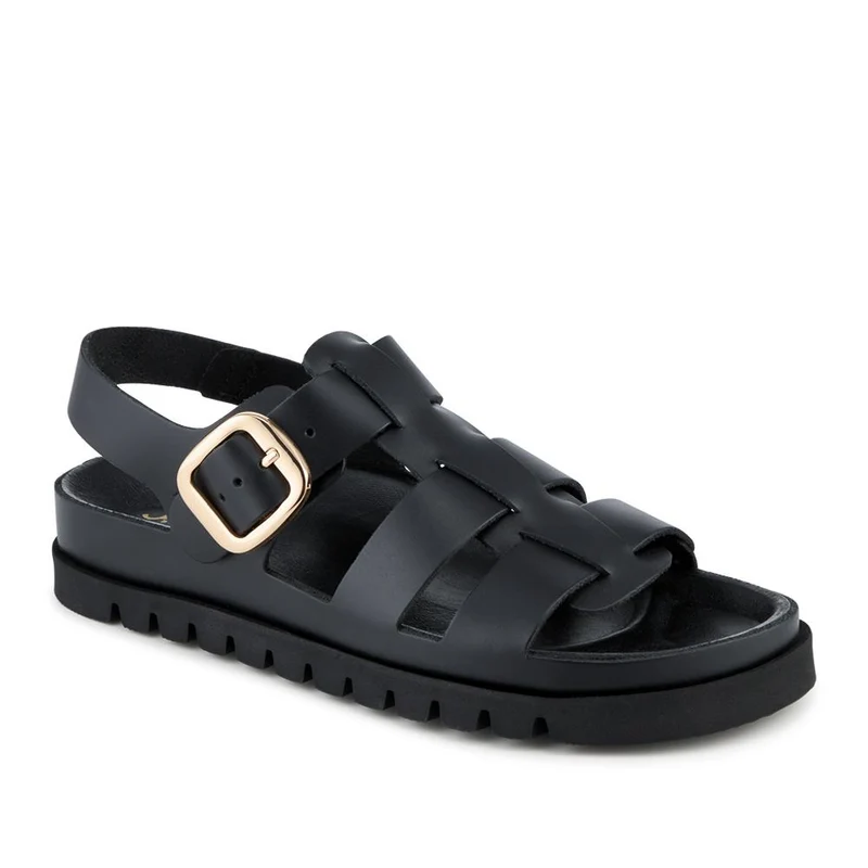 Isha Leather Buckled Fisherman Sandals - ISHA / 329 117 - Black