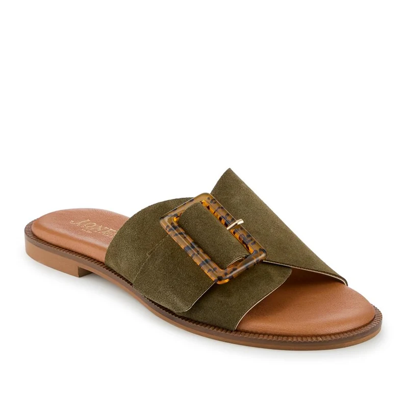 Jasmyn Leather Peep Toe Mule Sandals - JASMYN / 329 197 - Khaki Suede