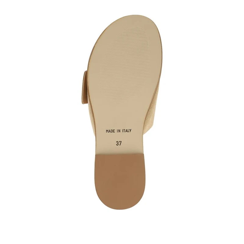Jasmyn Leather Peep Toe Mule Sandals - JASMYN / 329 197 - Beige Suede