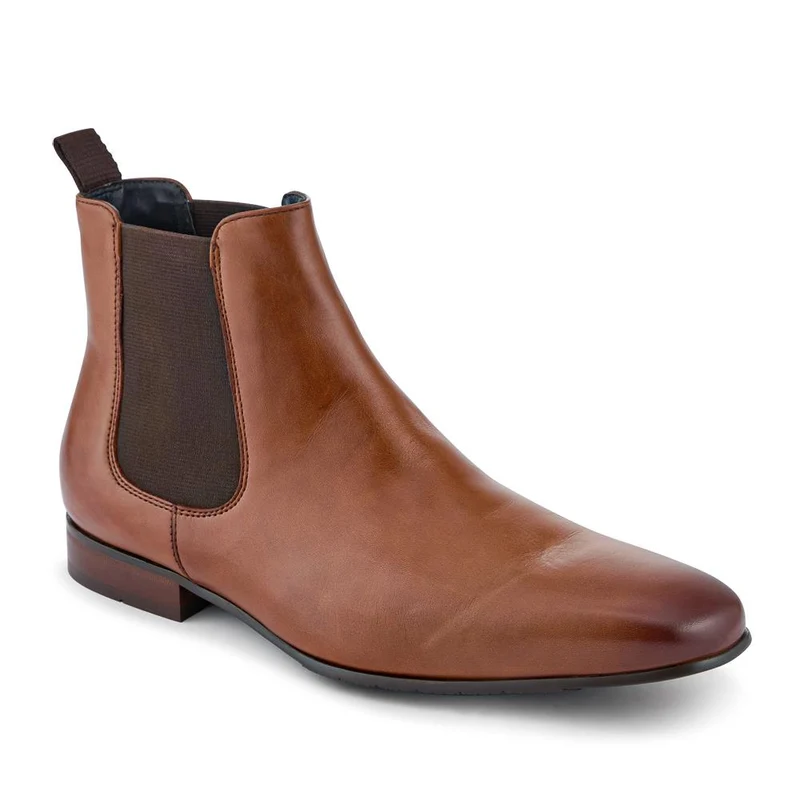 Leather Pointed-Toe Chelsea Boots - FAIRFORD / 328 630 - Tan