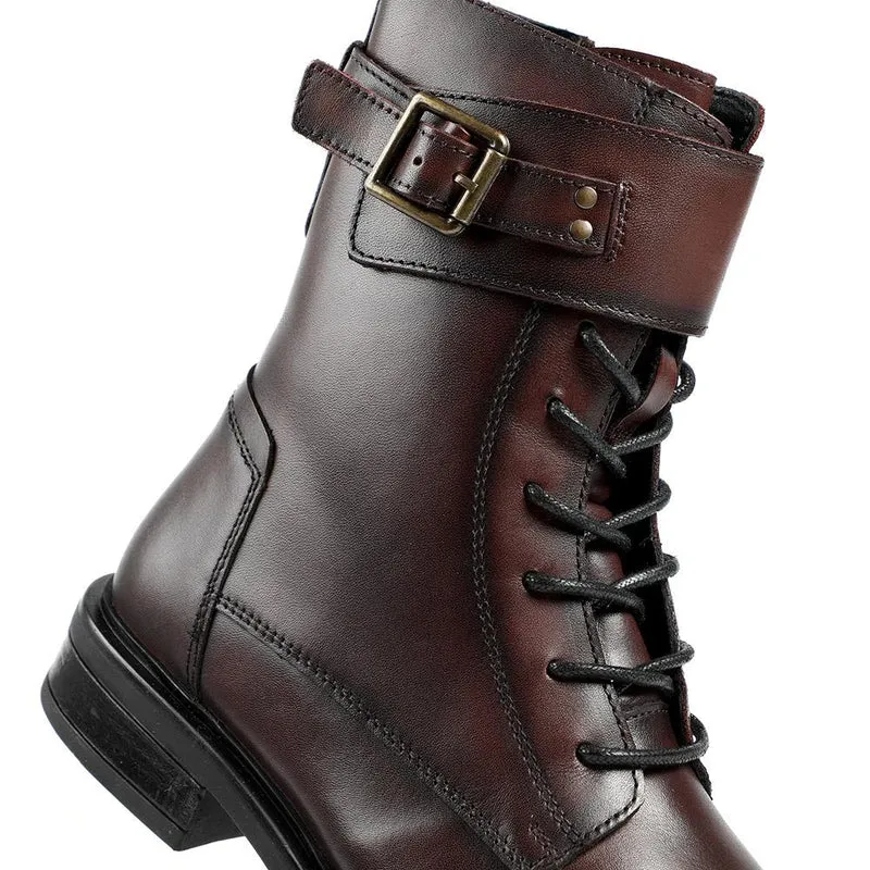 Marisa Buckle-Detailed Leather Military Boots - MARISA / 328 480 - Burgundy