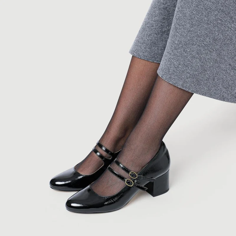 Xanthi Wide-Fit Heeled Mary Janes - XANTHIWIDE / 328 521 - Black Patent