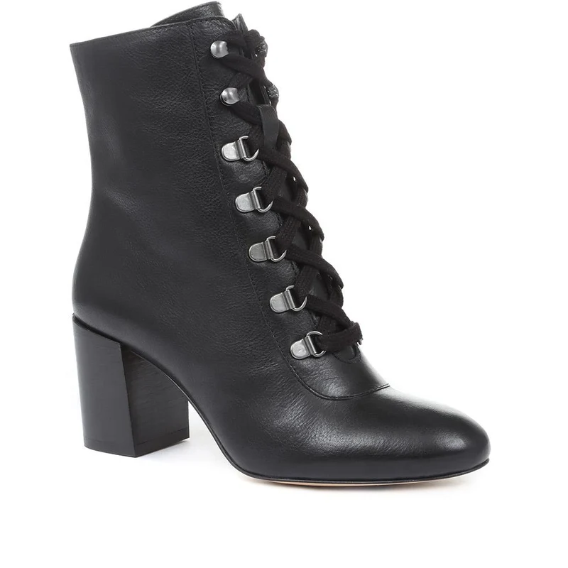 Liana Lace-Up Heeled Ankle Boots - LIANA / 319 203 - Black Leather