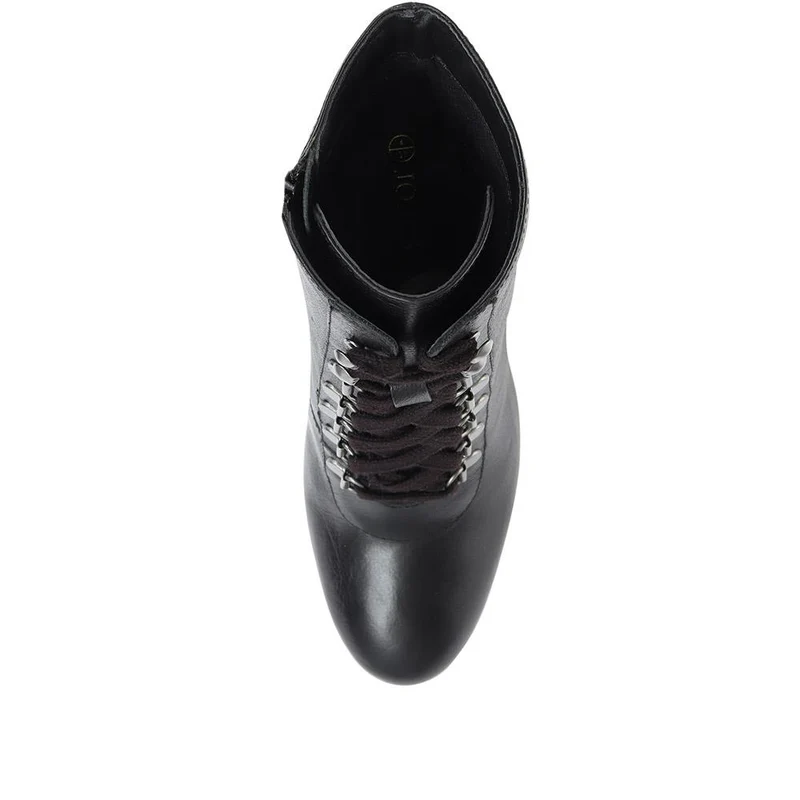 Liana Lace-Up Heeled Ankle Boots - LIANA / 319 203 - Black Leather