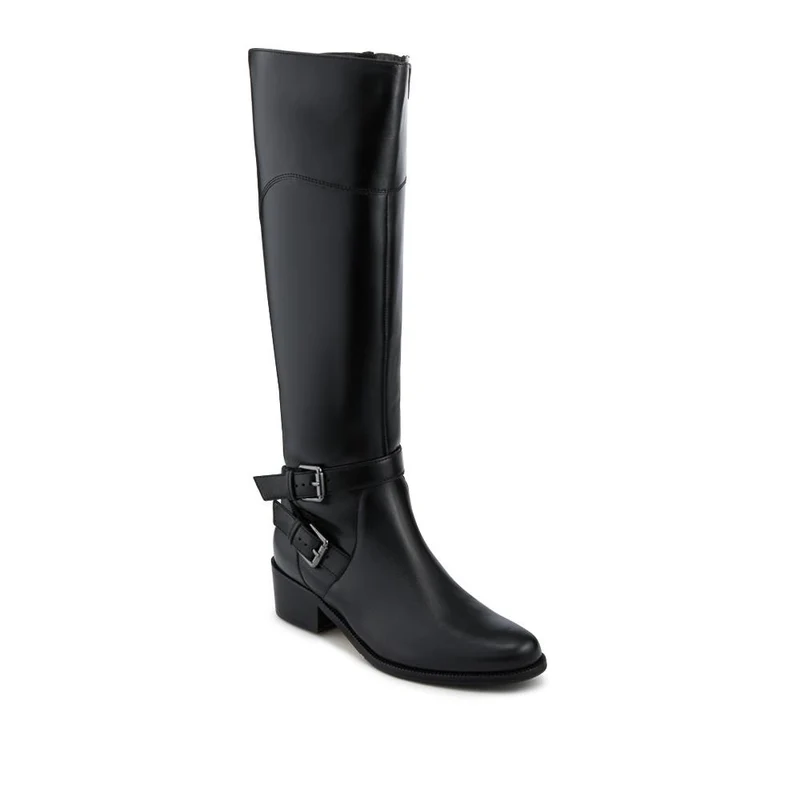 Phoebe Wide Calf-Fit Leather Long Boots - PHOEBE1L / 327 751 - Black