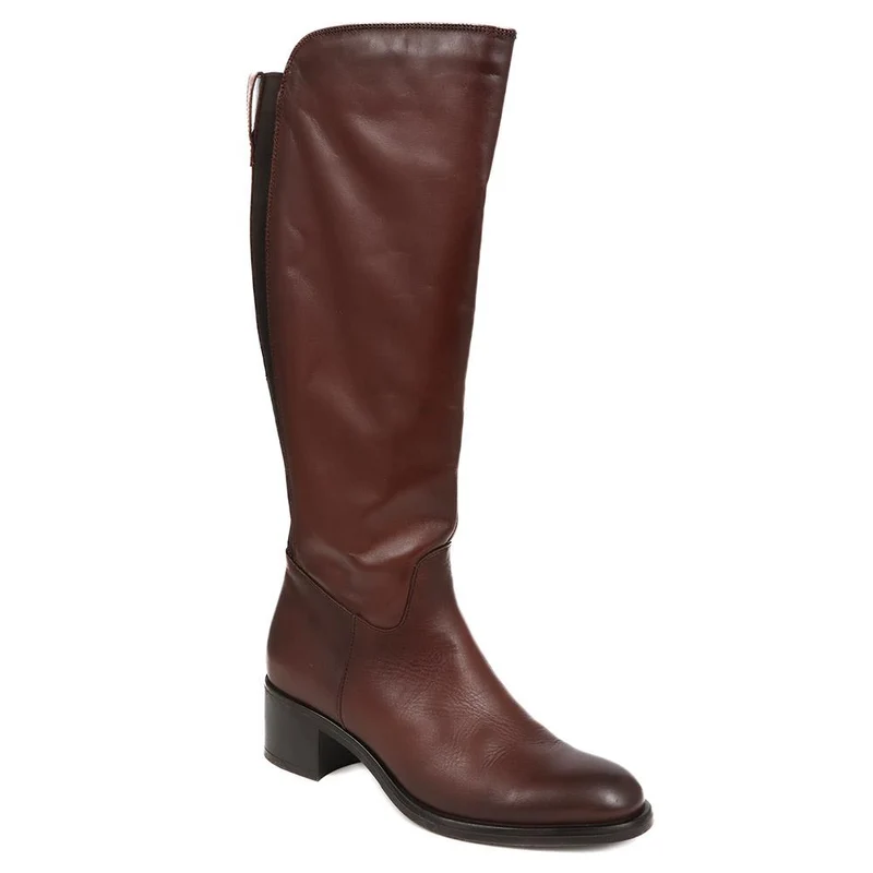 Donatella Knee High Leather Boots - DONATELLA / 322 367 - Brown