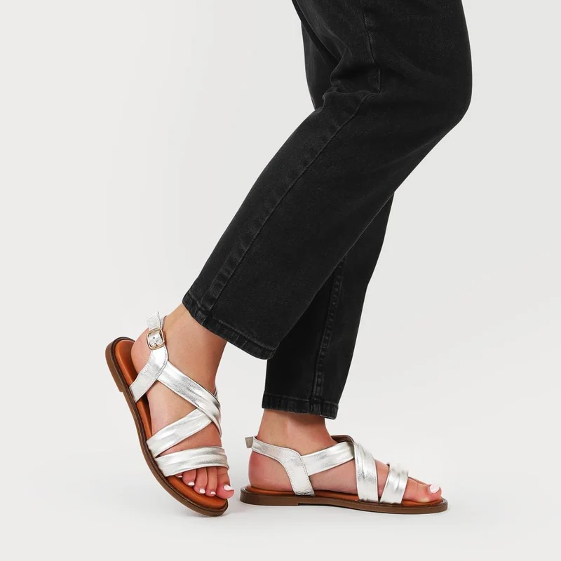 Haliwide Leather Wide-Fitting Sandals - HALIWIDE / 327 490 - Silver