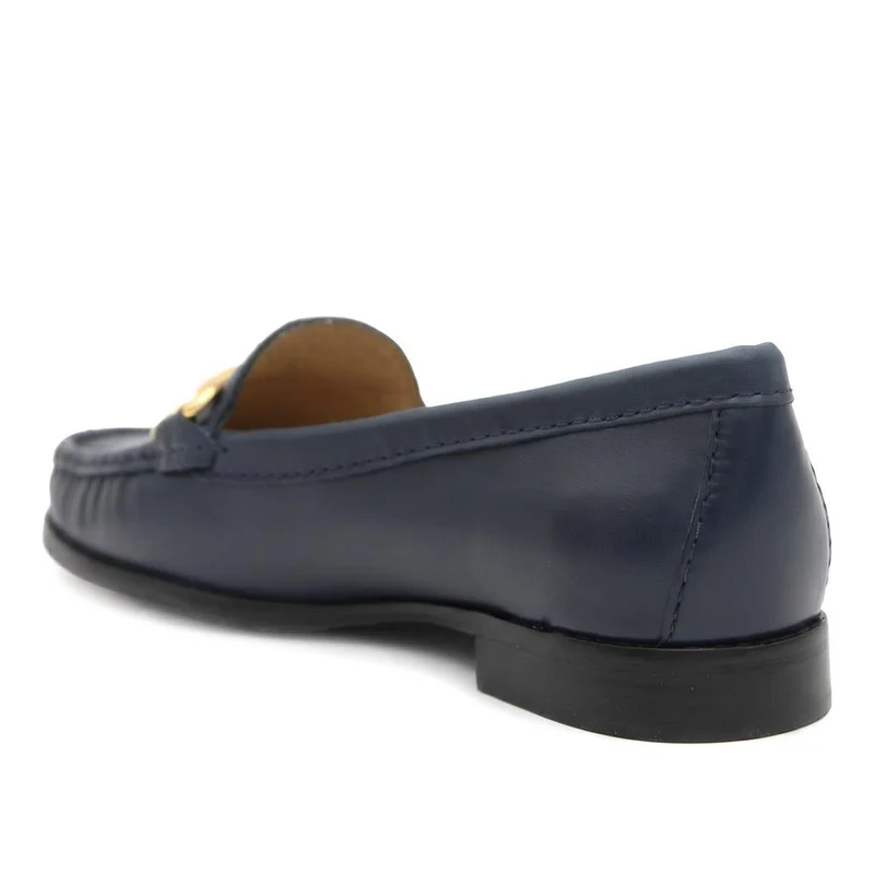 Lorella Leather Heeled Loafers - LORELLA / 327 456 - Navy Leather