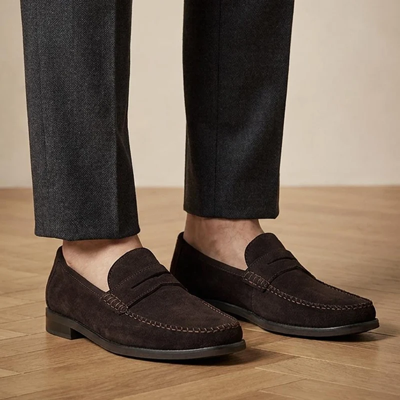 Quennell Leather Penny Loafers - QUENNELL / 326 786 - Dark Brown Suede