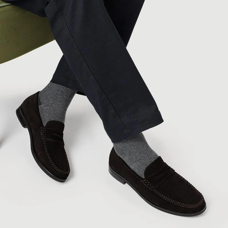 Quennell Leather Penny Loafers - QUENNELL / 326 786 - Dark Brown Suede