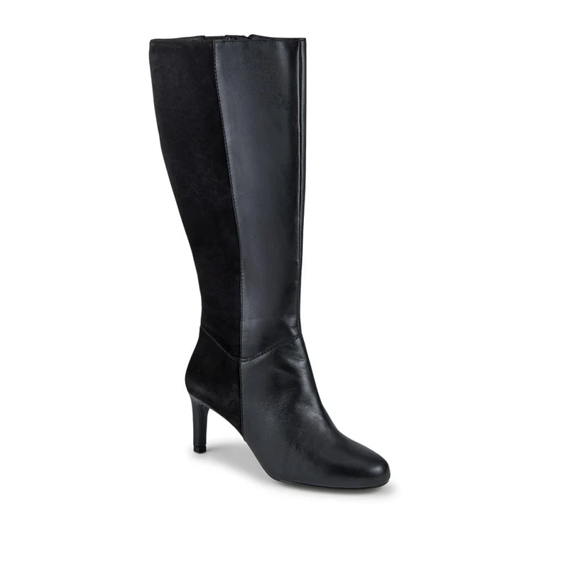 Callee Leather Stiletto Long Boots - CALLEE / 325 951 - Black-Black Suede