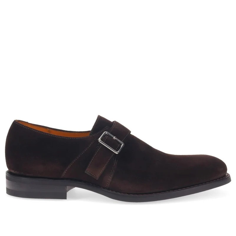 Loake Wide Fit Smart Leather Buckled Shoes - LOA39502 / 326 578 - Dark Brown Suede