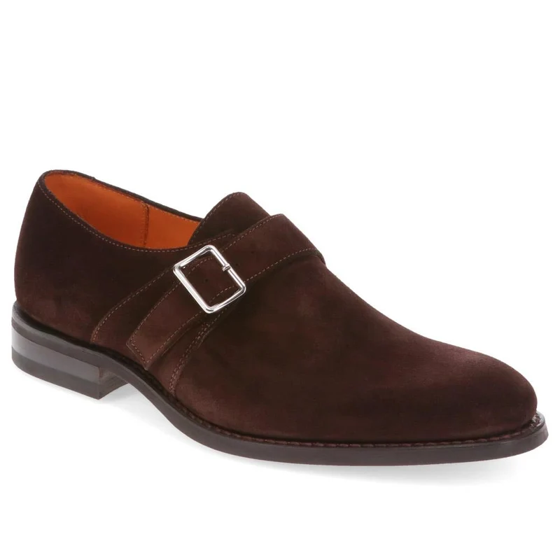 Loake Wide Fit Smart Leather Buckled Shoes - LOA39502 / 326 578 - Dark Brown Suede