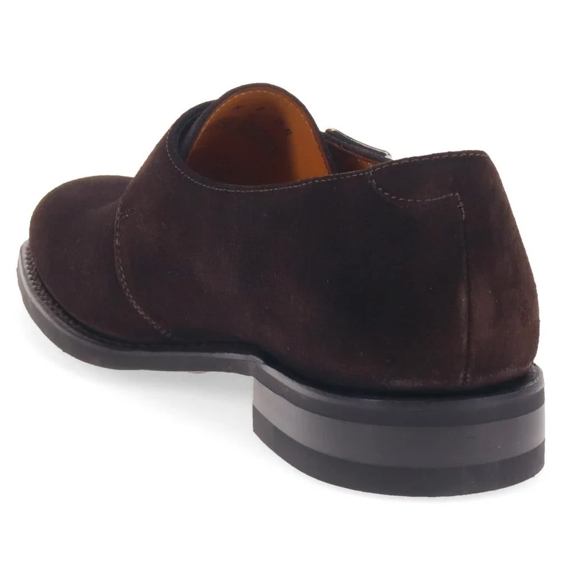 Loake Wide Fit Smart Leather Buckled Shoes - LOA39502 / 326 578 - Dark Brown Suede