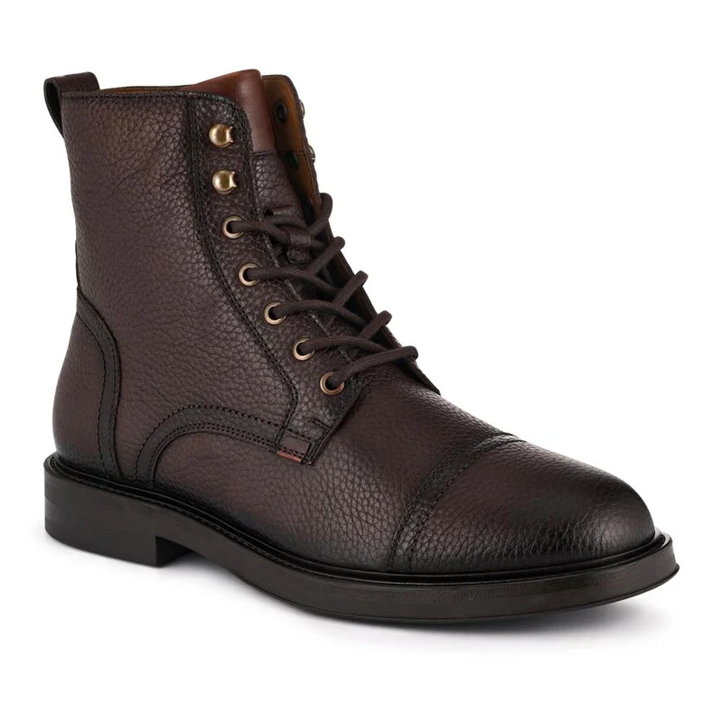 Davide Leather Wide-Fit Military Boots - DAVIDE / 328 077 - Brown Grain