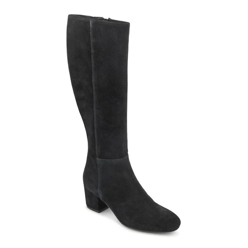 LouLou1 Large Calf Fit Leather Long Boots - LOULOU1L / 328 292 - Black Suede