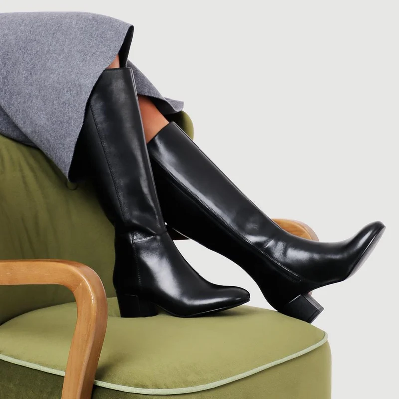 LouLou1 Large Calf Fit Leather Long Boots - LOULOU1L / 328 292 - Black Leather
