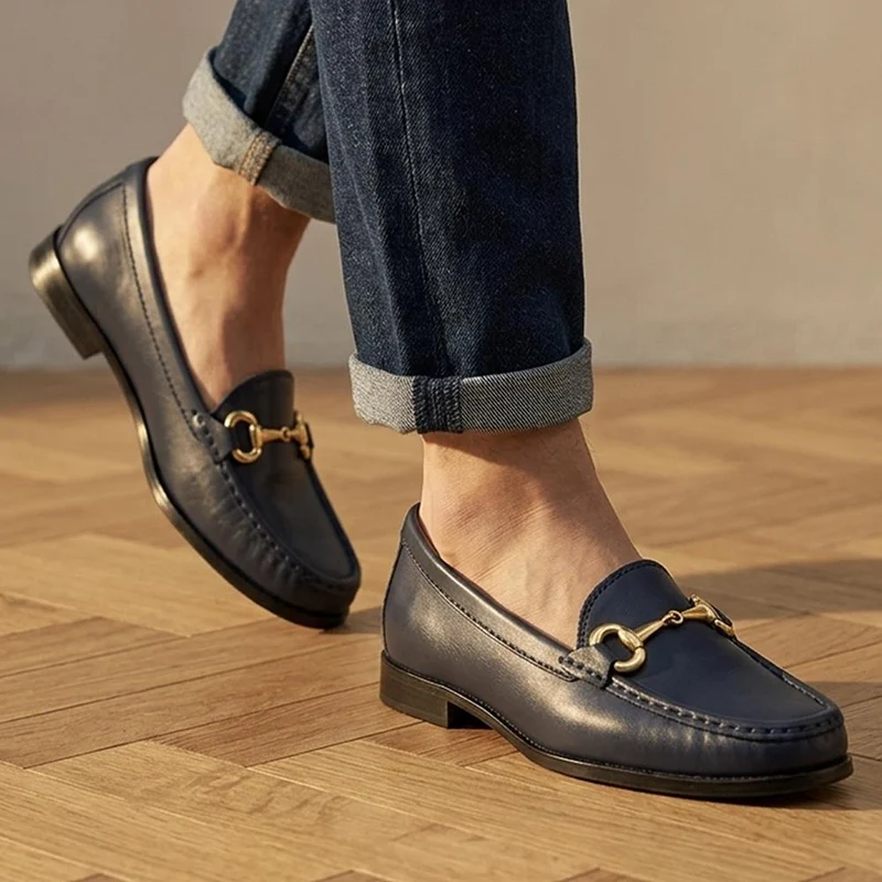 Lorella Wide-Fit Slip-On Shoes - LORELLAWIDE / 327 459 - Navy Leather