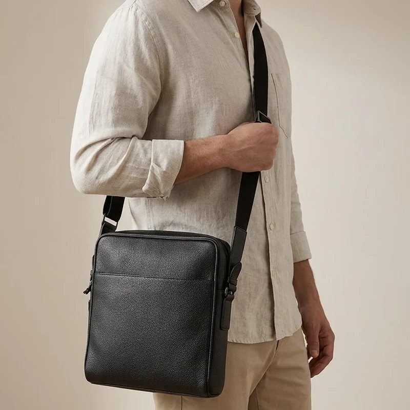 Vincent Leather Shoulder Bag - VINCENT / 324 786 - Black Grain