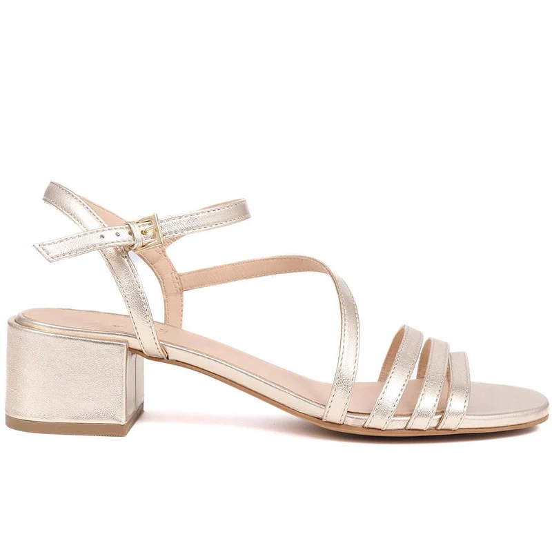 Ginette2 Heeled Leather Sandals - GINETTE2 / 325 061 - Gold