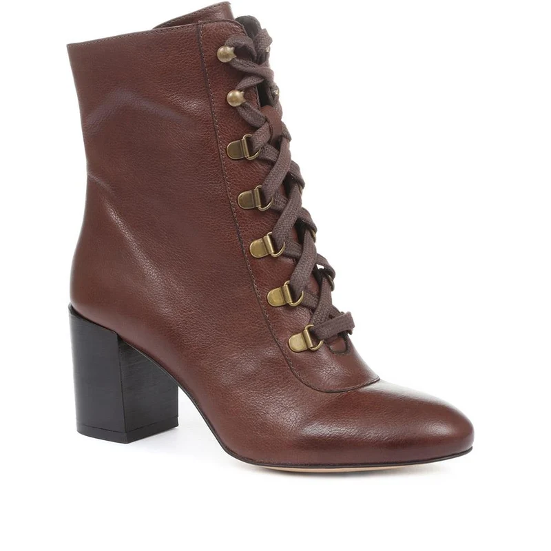 Liana Lace-Up Heeled Ankle Boots - LIANA / 319 203 - Tan Leather